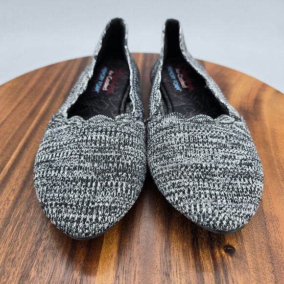 Skechers Ballet Flats Women’s 8 Black White Cleo Stretch Knit Comfort Shoes - Picture 2 of 7